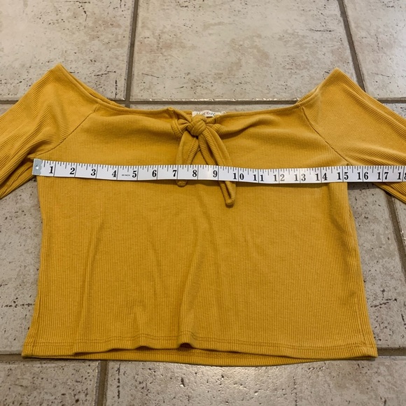 Heart & Hips Mustard Yellow Ribbed Off-the-Shoulder Crop Top - Size L - Picture 6 of 6